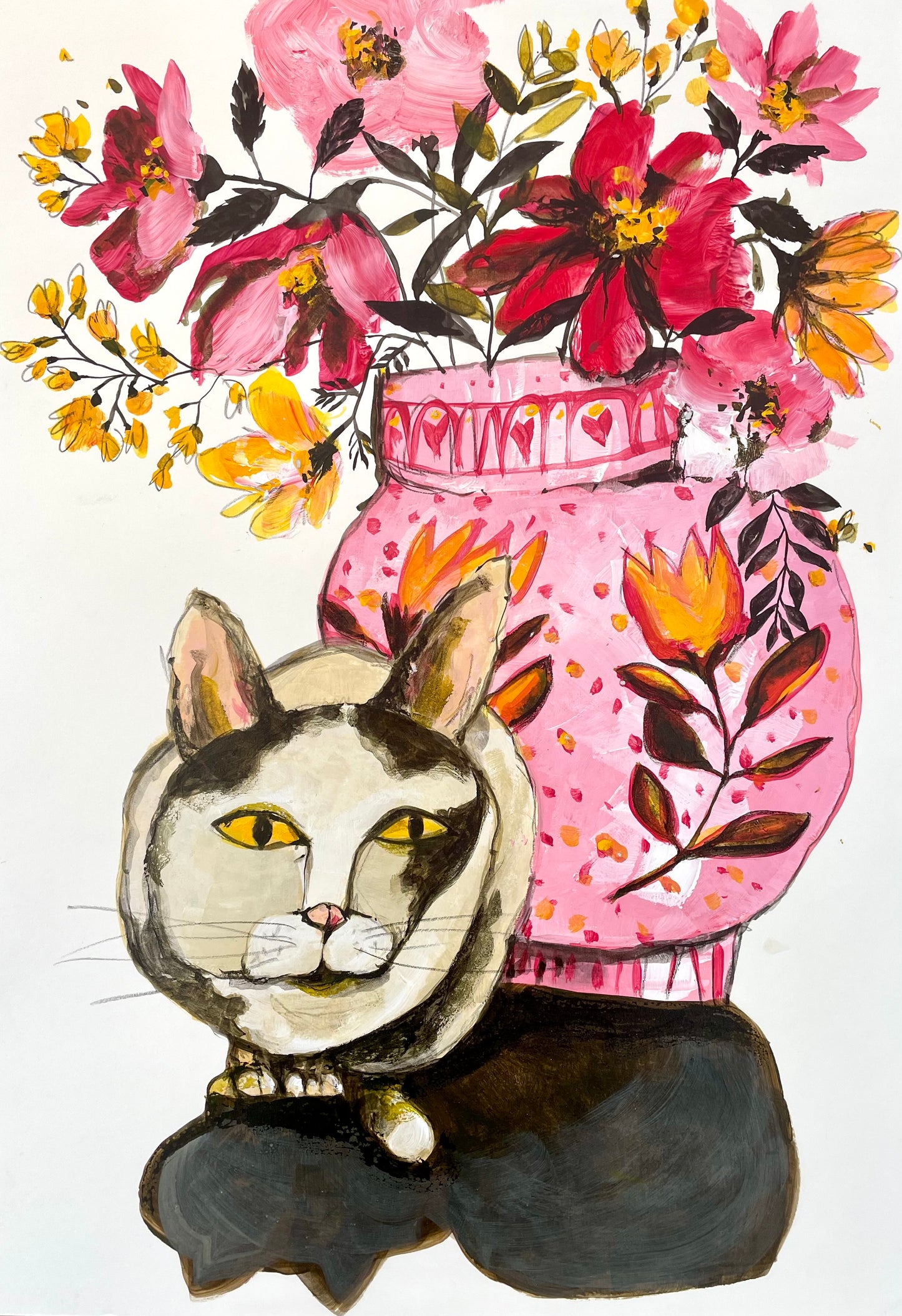 Flowers and cat on my table