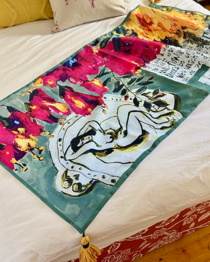 Flowers and Painted Plate - Printed Polycotton