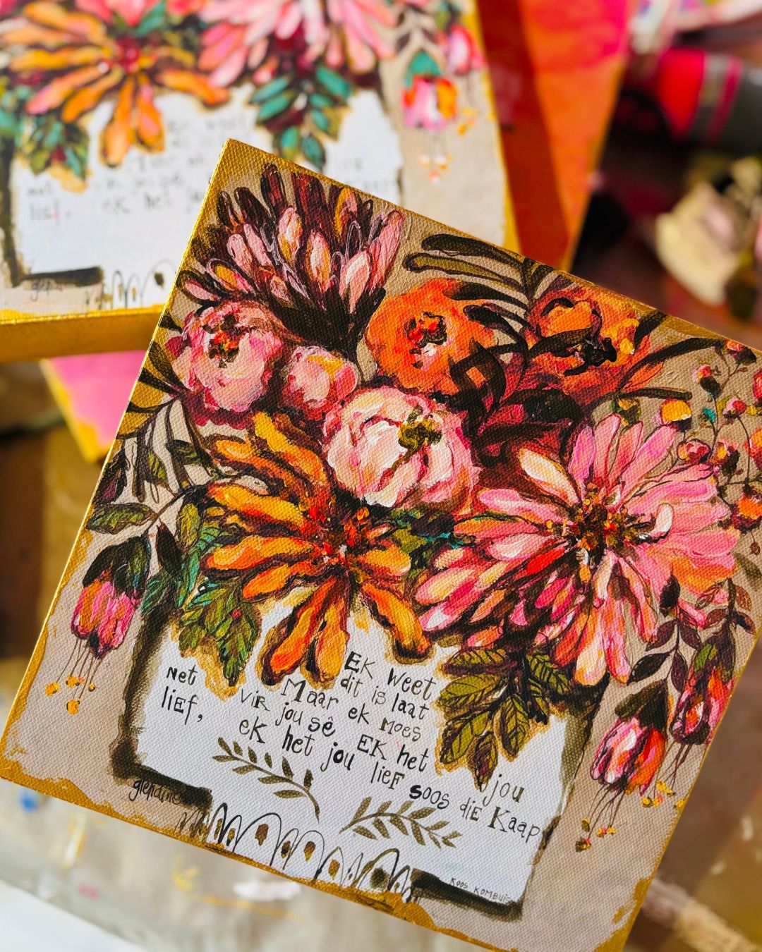 Flowers with Poem - Block Print