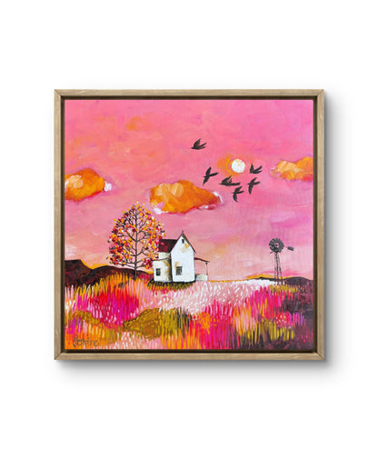 “We embrace under a pink sky with the birds of love”