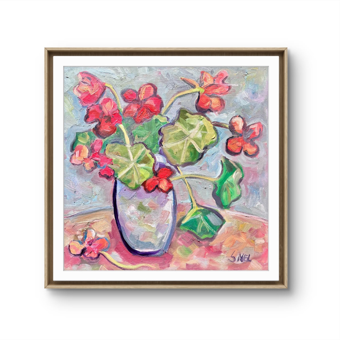 Nasturtiums in oil by Sonja Nel