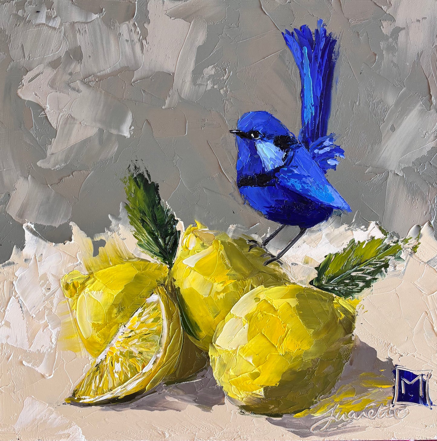 Lemons and Bluebird by Juanette Menderoi