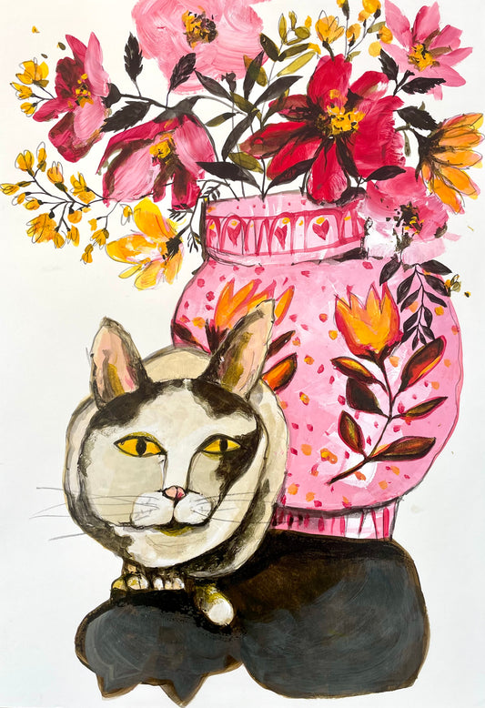 Flowers and cat on my table